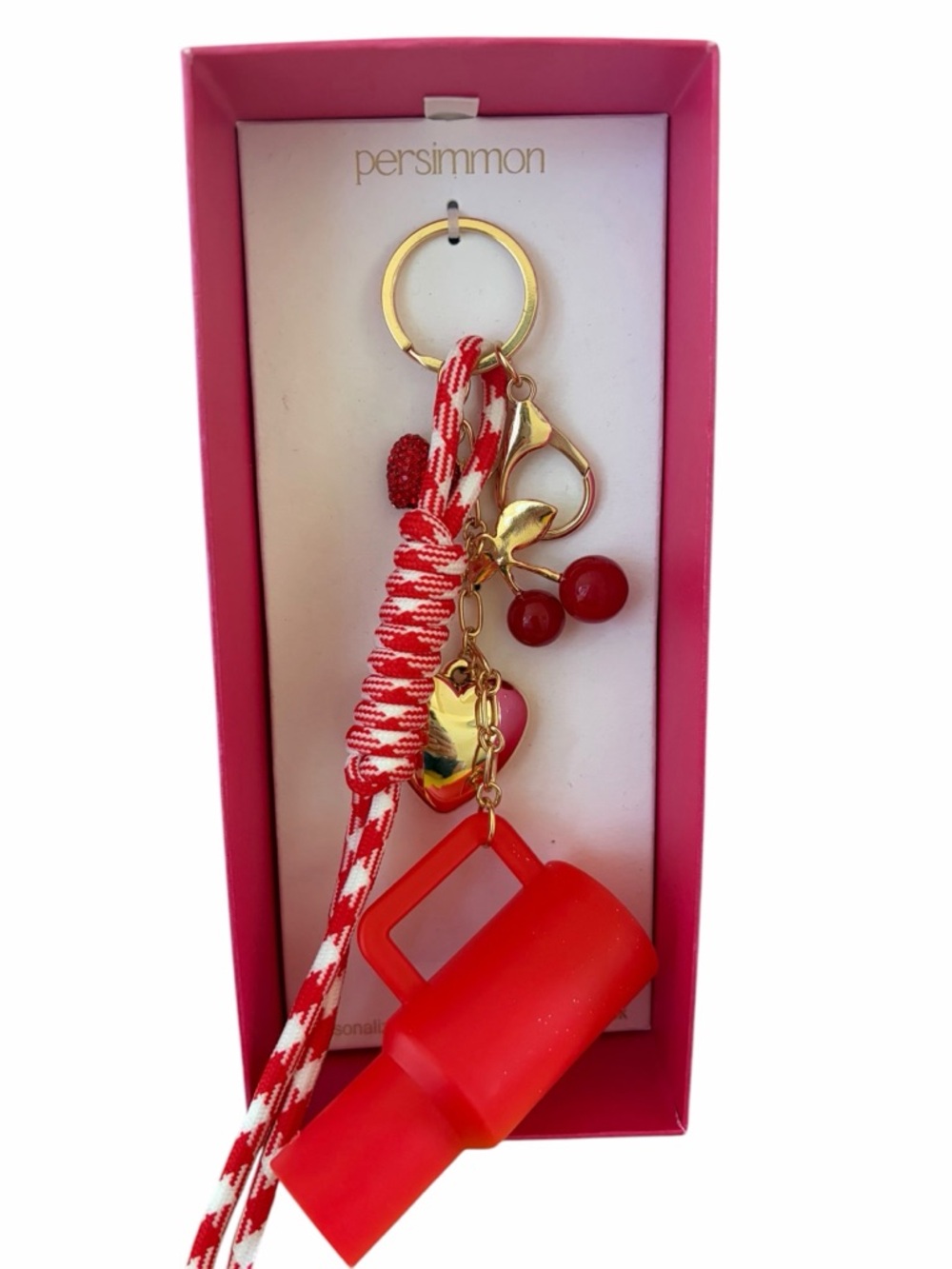 Persimmon Stanley Tumbler Cherry Heart Bag Charm